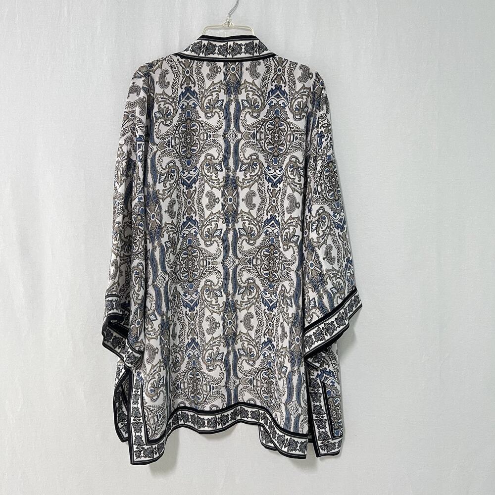 Max Studio Kimono Cardigan Large Black Blue Paisley Open Front Boho - Picture 7 of 9